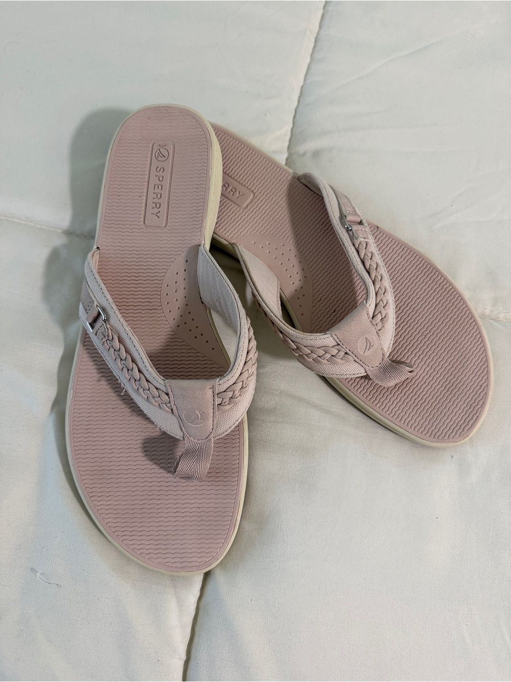 Sperry Women's Light Pink Braided Strap Thong Sandals